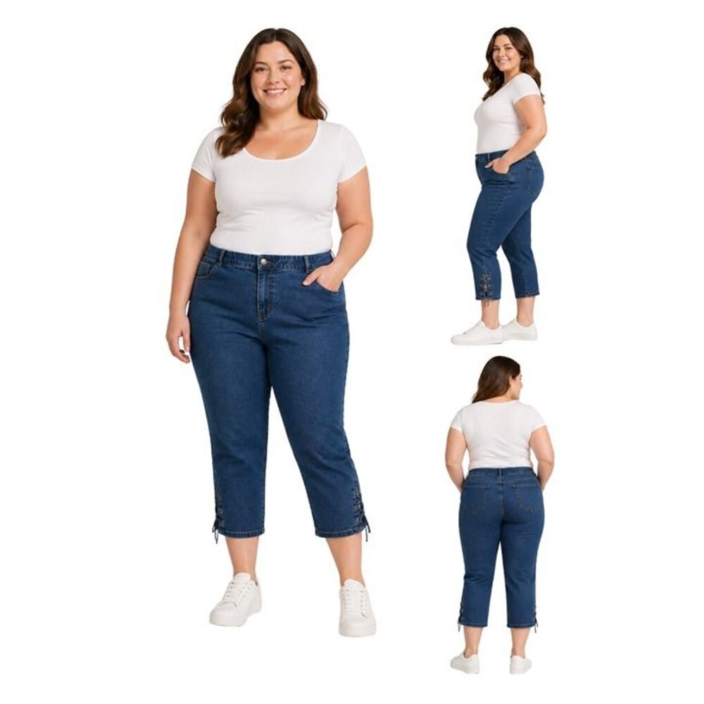 Catherines 18w Cropped Jeans with Lace-Up Detail